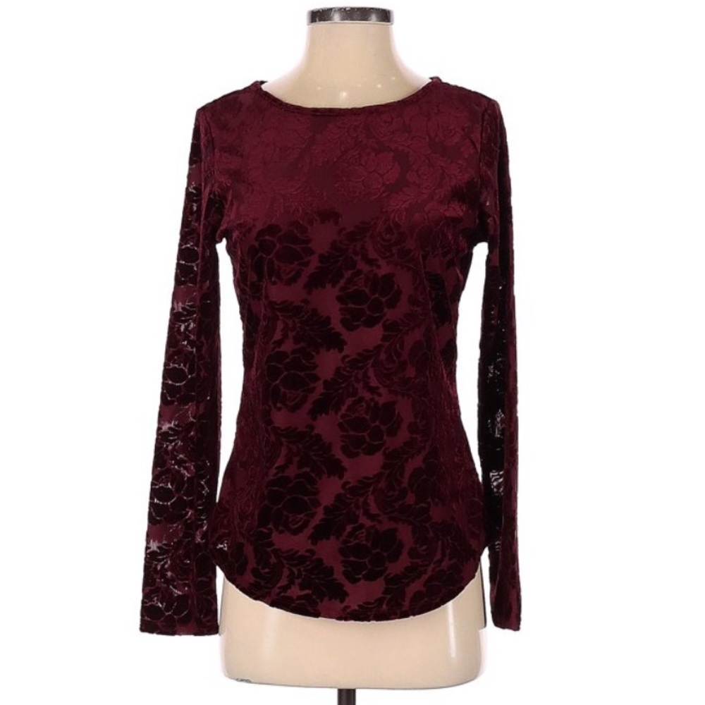 Sundance Maroon Women’s Long Sleeve With Velvet Patterned Detailing Size S